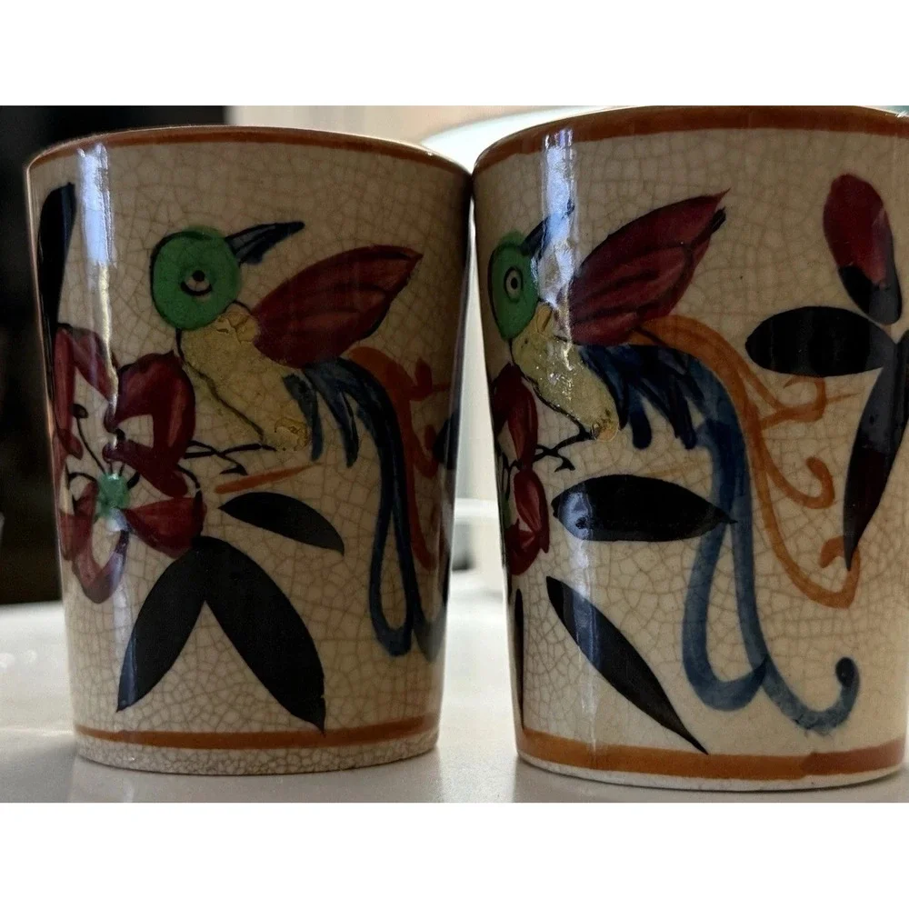 Vintage Cottagecore Ceramic Juice Cups Pair Hand Painted Made In Japan